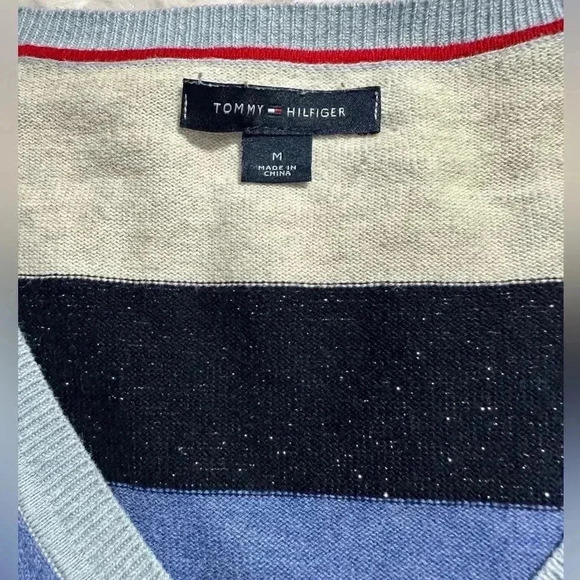 Tommy Hilfiger Women’s Striped Blue V-neck Sweater - Picture 9 of 11